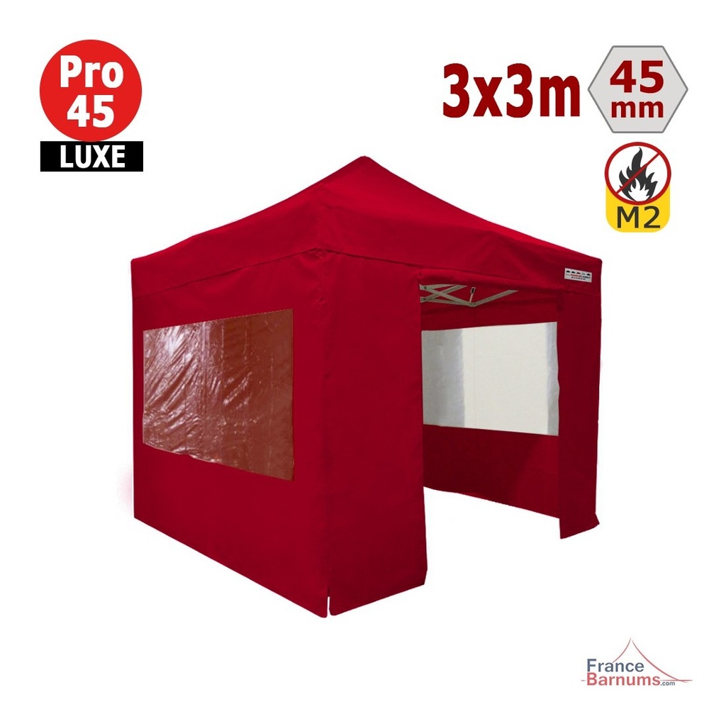 Barnum pliant - Tonnelle pliante Alu Pro 45 LUXE M2 3mx3m ROUGE + Pack Fenêtres 380gr/m²